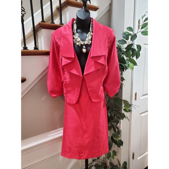 Ashley Stewart Women Pink Polyester Open Front Blazer & Skirt 2 Pcs Suit Size 14 - Picture 1 of 16